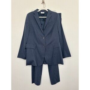 Akris Punto Pant Suit Set Blazer Cotton Blend Blue Workwear Classic Women's 14